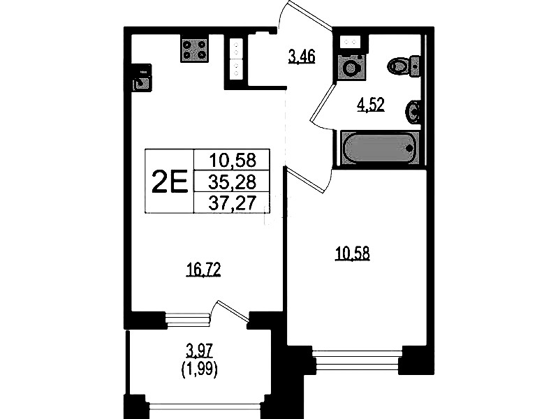 1-комнатная квартира 37.27 м², 4/4 эт., ЖК «Ranta Residence»